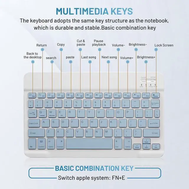 Alt view image 6 of 6 - Wireless Keyboard and Mouse Combo, Ultra-Slim 78 Keys bluetooth Keyboard for Tablet, Support Windows, Mac, IOS, Android Devices, Blue