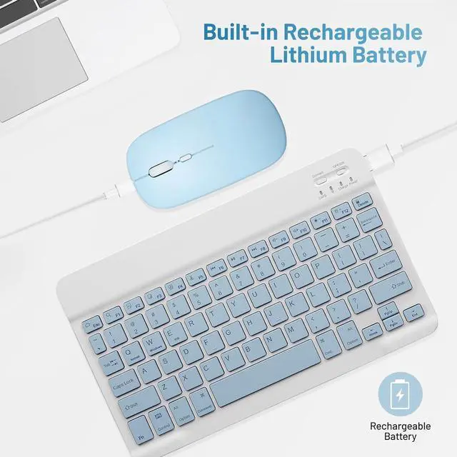 Alt view image 2 of 6 - Wireless Keyboard and Mouse Combo, Ultra-Slim 78 Keys bluetooth Keyboard for Tablet, Support Windows, Mac, IOS, Android Devices, Blue