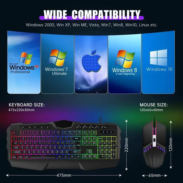 Alt view image 5 of 7 - Wired Gaming Keyboard and Mouse Combo, LED RGB Backlit 114 Keys Mechanical Feel Anti-ghosting Game Keyboard with 12 Multimedia Keys & 7 Colors Backlit Gaming Mouse for Windows PC Laptop Gamer