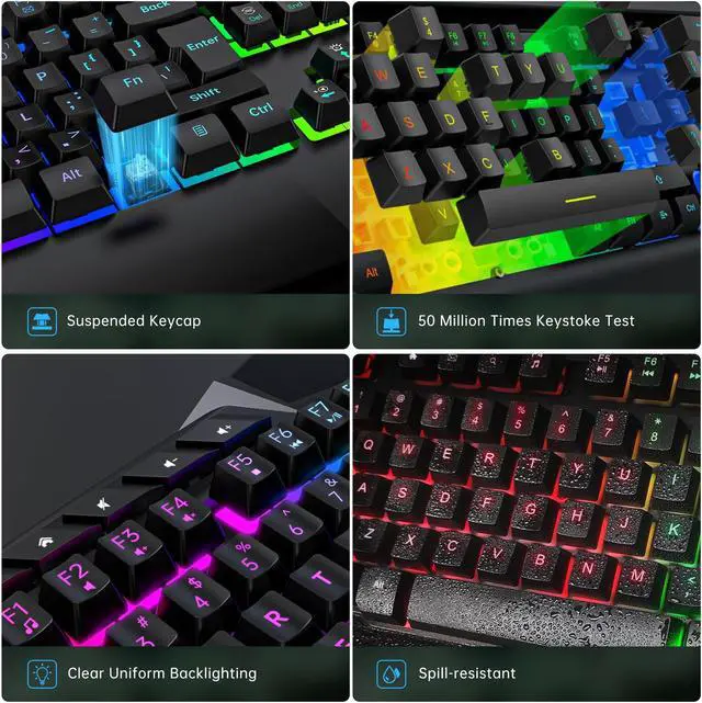 Alt view image 3 of 7 - Wired Gaming Keyboard and Mouse Combo, LED RGB Backlit 114 Keys Mechanical Feel Anti-ghosting Game Keyboard with 12 Multimedia Keys & 7 Colors Backlit Gaming Mouse for Windows PC Laptop Gamer