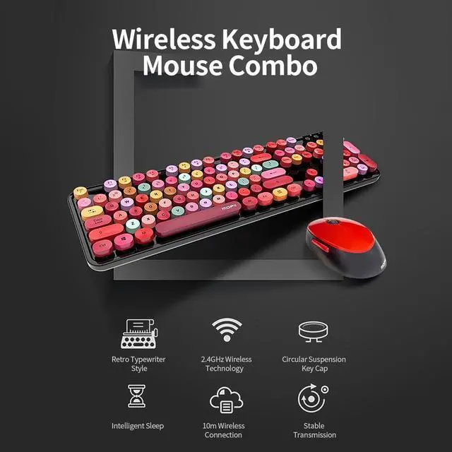 Alt view image 6 of 7 - Keyboard Combo Mixed Color 2.4G Wireless Keyboard Set Circular Suspension Key for PC Laptop Purple