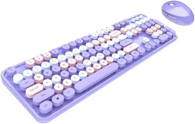 Main image of Keyboard Combo Mixed Color 2.4G Wireless Keyboard Set Circular Suspension Key for PC Laptop Purple