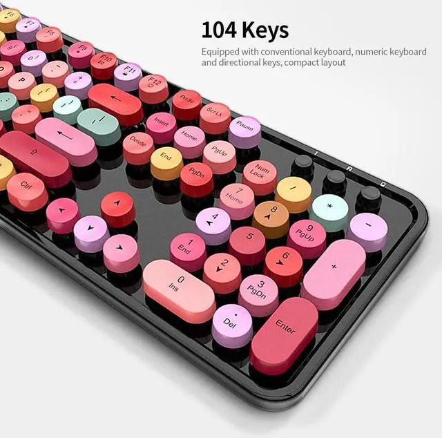 Alt view image 5 of 7 - Keyboard Combo Mixed Color 2.4G Wireless Keyboard Set Circular Suspension Key for PC Laptop Purple