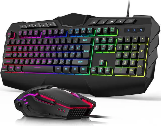 Main image of Gaming Keyboard and Mouse Combo, LED RGB Backlit Wired Keyboard 114 Keys Mechanical Feel Anti-ghosting Keyboard & 7 Colors Mouse with 12 Multimedia Keys for Windows/XP/Vista PC Laptop Computer Gamer