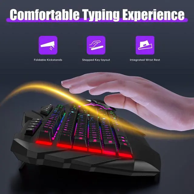 Alt view image 4 of 7 - Gaming Keyboard and Mouse Combo, LED RGB Backlit Wired Keyboard 114 Keys Mechanical Feel Anti-ghosting Keyboard & 7 Colors Mouse with 12 Multimedia Keys for Windows/XP/Vista PC Laptop Computer Gamer
