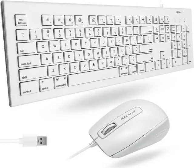 Main image of 104 Key USB A Wired Keyboard W/ Apple 15 Shortcut Keys and 3 Button Optical Soft Click Mouse Combo for Mac Windows PC & Chromebook White