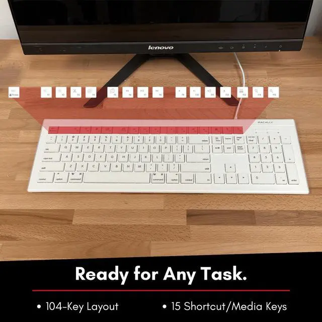 Alt view image 2 of 7 - 104 Key USB A Wired Keyboard W/ Apple 15 Shortcut Keys and 3 Button Optical Soft Click Mouse Combo for Mac Windows PC & Chromebook White