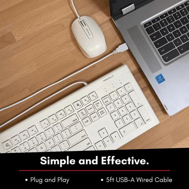 Alt view image 3 of 7 - 104 Key USB A Wired Keyboard W/ Apple 15 Shortcut Keys and 3 Button Optical Soft Click Mouse Combo for Mac Windows PC & Chromebook White