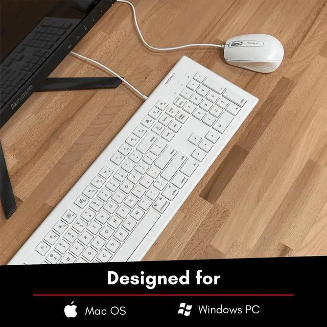 Alt view image 4 of 7 - 104 Key USB A Wired Keyboard W/ Apple 15 Shortcut Keys and 3 Button Optical Soft Click Mouse Combo for Mac Windows PC & Chromebook White