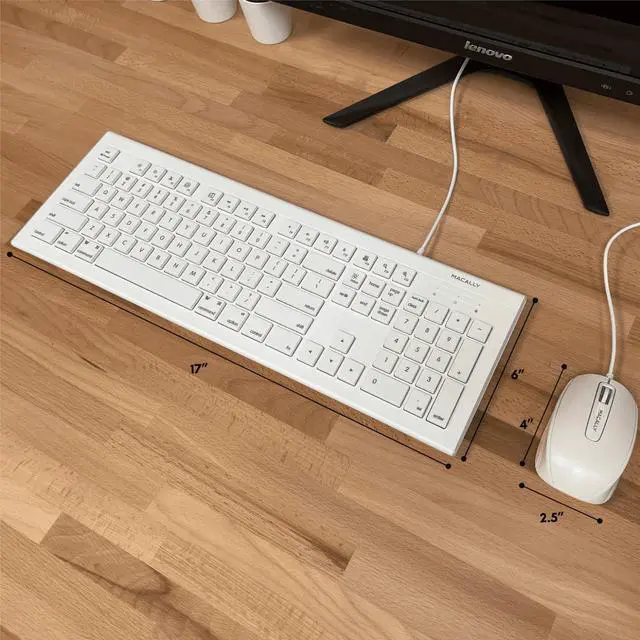 Alt view image 5 of 7 - 104 Key USB A Wired Keyboard W/ Apple 15 Shortcut Keys and 3 Button Optical Soft Click Mouse Combo for Mac Windows PC & Chromebook White