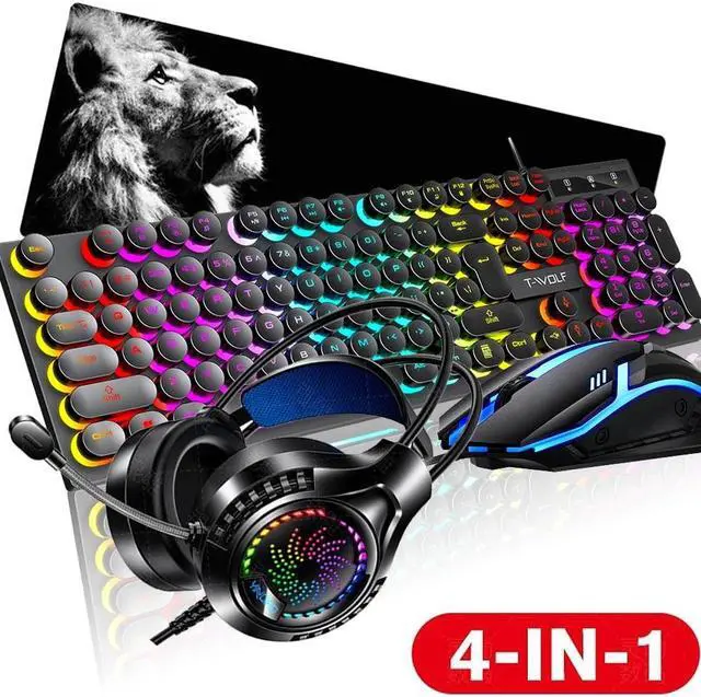 Main image of Gaming Keyboard and Mouse and Gaming Headset & Mouse Pad, Wired LED RGB Backlight Bundle for PC Windows 7/8/10/11 Xbox one PS4 PS5 - 4 in 1 Black Edition