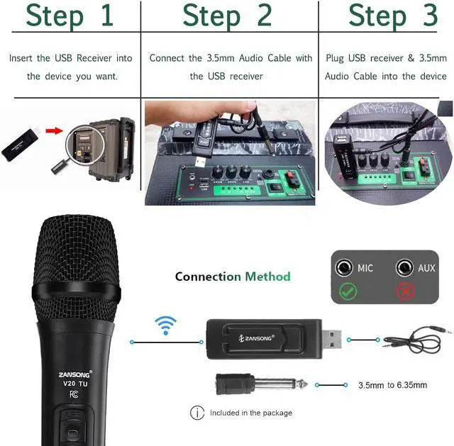 Alt view image 5 of 5 - 2-Pack Dual USB Professional VHF Wireless Microphone System Kits with Receiver for Karaoke, Operates frequency 658.8  658.8 Mhz band, Voice Amplifier, Sing, Speech Conference etc