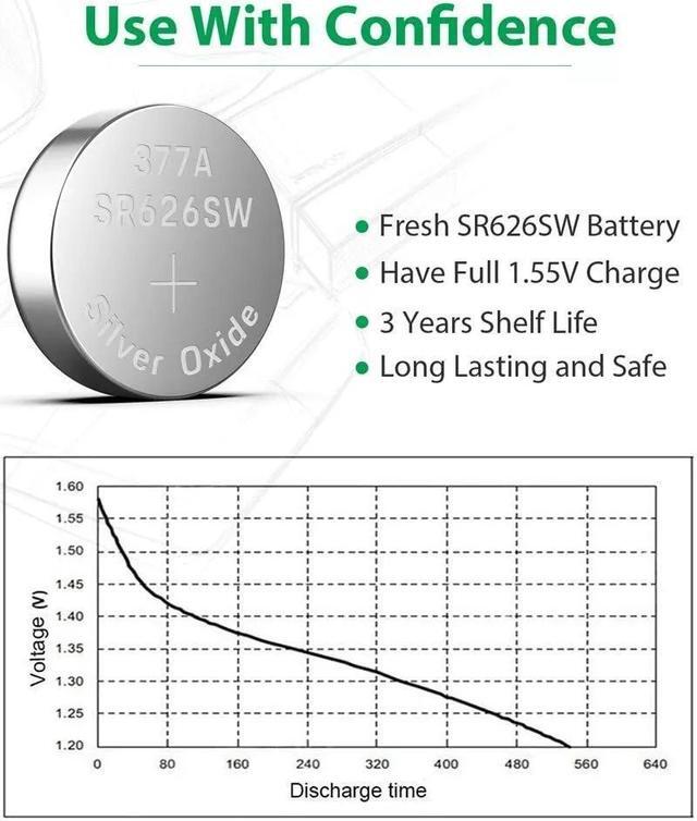 Alt view image 3 of 7 - 10 x OEM SPEC 377 376 364 363 WATCH BATTERY SR626SW SR626W Silver Oxide Battery