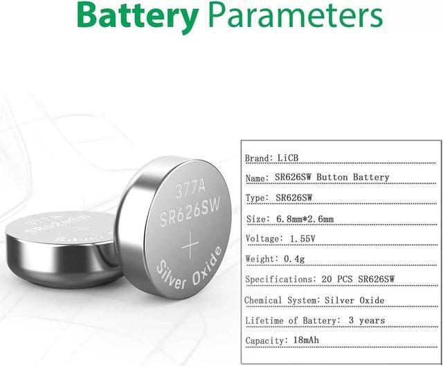 Alt view image 5 of 7 - 10 x OEM SPEC 377 376 364 363 WATCH BATTERY SR626SW SR626W Silver Oxide Battery