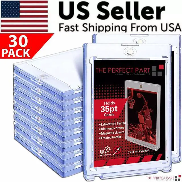 Main image of 30 Pack Magnetic Trading Sports Card Holders 35pt One-Touch Hard UV Protection