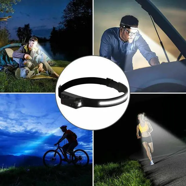 Alt view image 7 of 7 - COB LED Headlamp USB Rechargeable Headlight Torch Work Light Bar Head Band Lamp