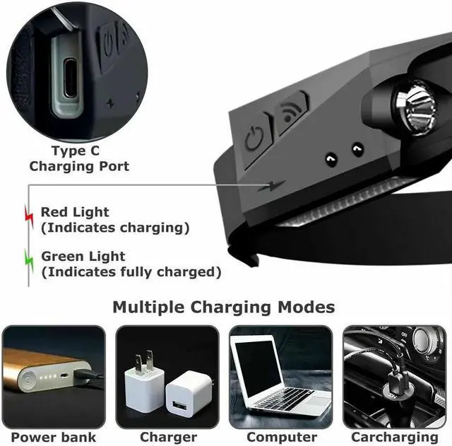 Alt view image 5 of 7 - COB LED Headlamp USB Rechargeable Headlight Torch Work Light Bar Head Band Lamp