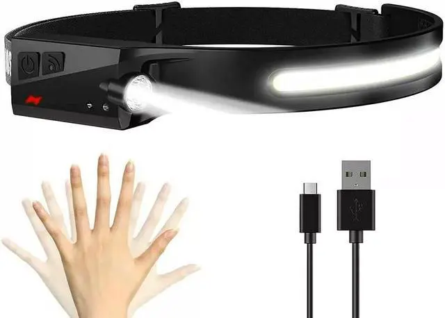 Alt view image 4 of 7 - COB LED Headlamp USB Rechargeable Headlight Torch Work Light Bar Head Band Lamp