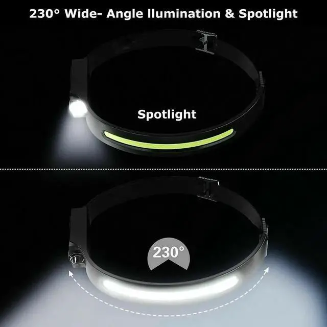 Alt view image 3 of 7 - COB LED Headlamp USB Rechargeable Headlight Torch Work Light Bar Head Band Lamp