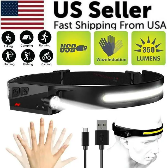 Main image of COB LED Headlamp USB Rechargeable Headlight Torch Work Light Bar Head Band Lamp