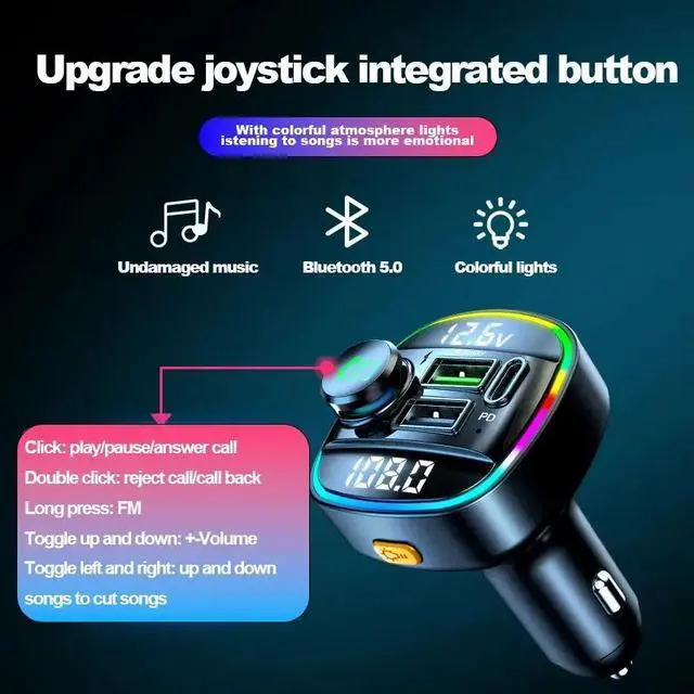 Alt view image 2 of 7 - Bluetooth 5.0 Car Wireless FM Transmitter Adapter USB PD Charger AUX Hands-Free