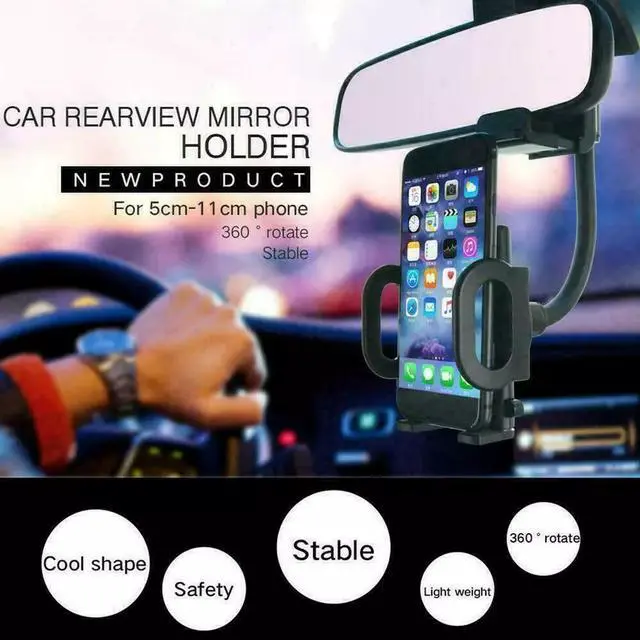 Alt view image 2 of 6 - Universal 360° Car Rearview Mirror Mount Stand Holder Cradle For Cell Phone GPS