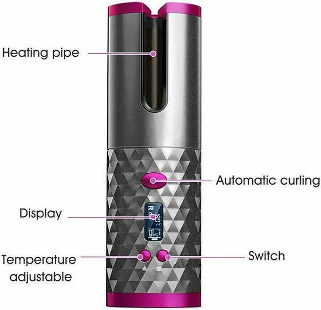 Alt view image 3 of 7 - Hair Curler LCD Cordless Auto Rotating Waver Curling Iron Ceramic Wireless USA
