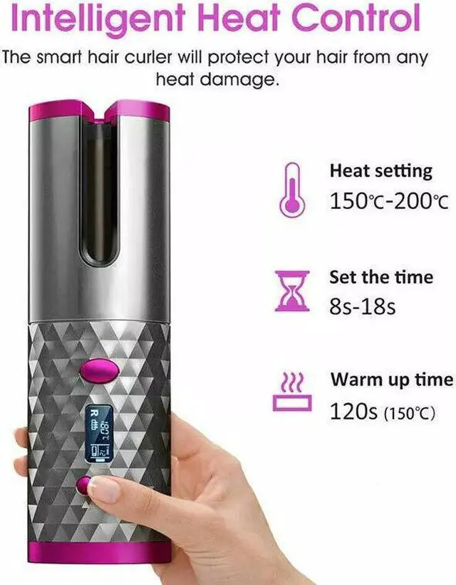 Alt view image 5 of 7 - Hair Curler LCD Cordless Auto Rotating Waver Curling Iron Ceramic Wireless USA