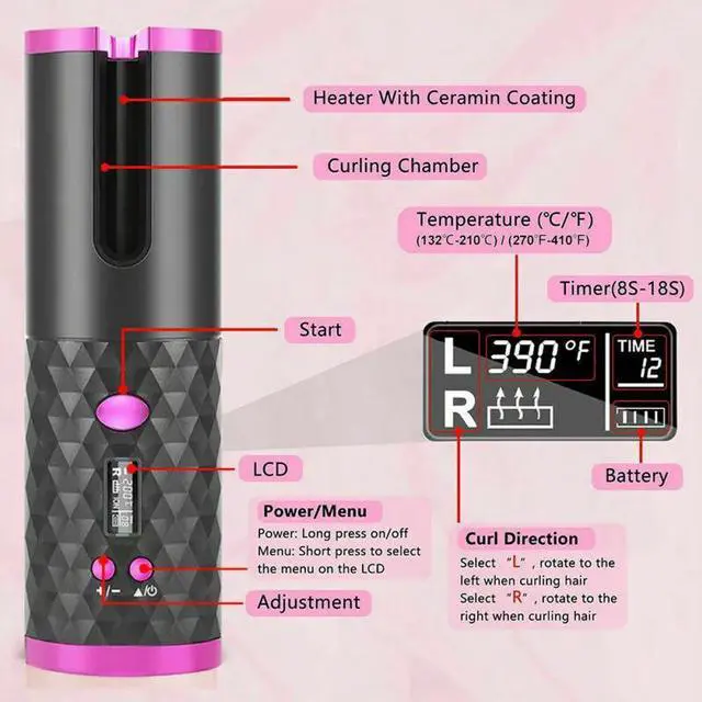Alt view image 6 of 7 - Hair Curler LCD Cordless Auto Rotating Waver Curling Iron Ceramic Wireless USA