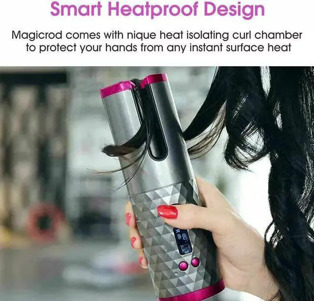 Alt view image 7 of 7 - Hair Curler LCD Cordless Auto Rotating Waver Curling Iron Ceramic Wireless USA