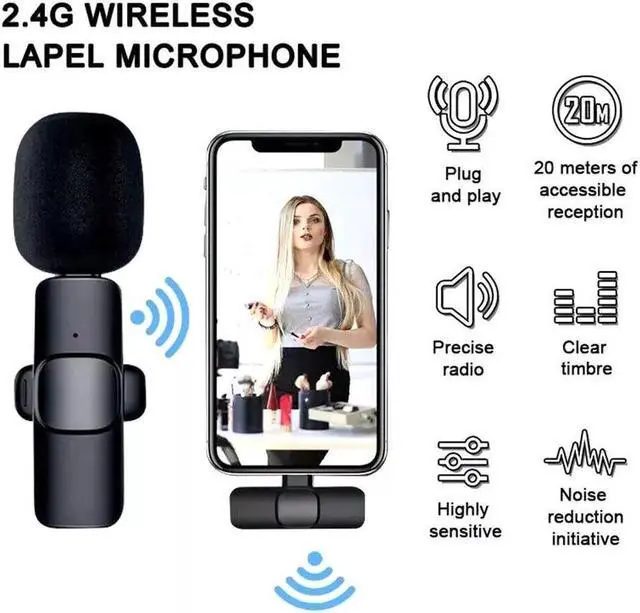 Alt view image 2 of 7 - Lavalier Microphone Wireless Audio Video Recording Mini Mic For Android/iPhone
