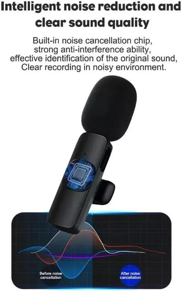 Alt view image 7 of 7 - Lavalier Microphone Wireless Audio Video Recording Mini Mic For Android/iPhone