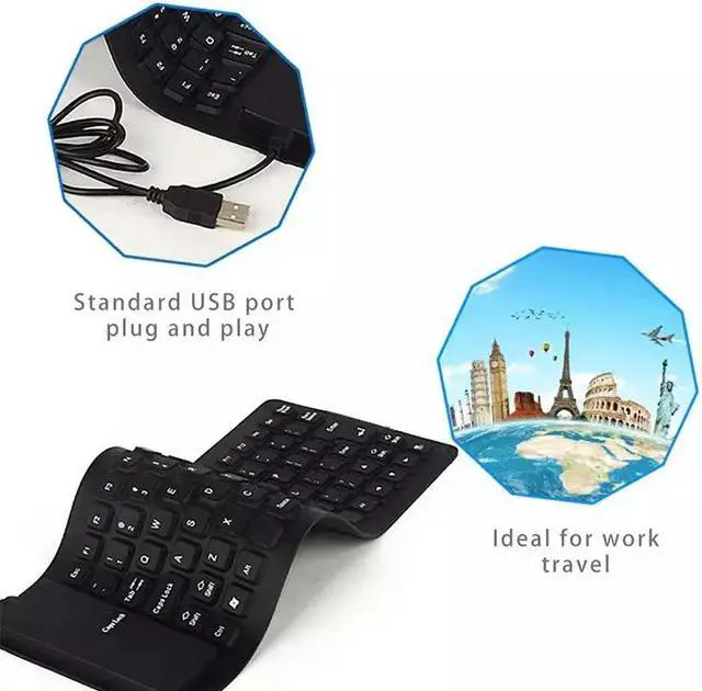 Alt view image 6 of 7 - Waterproof Silicone Keyboard Foldable Flexible USB Dustproof DirtProof Full Size