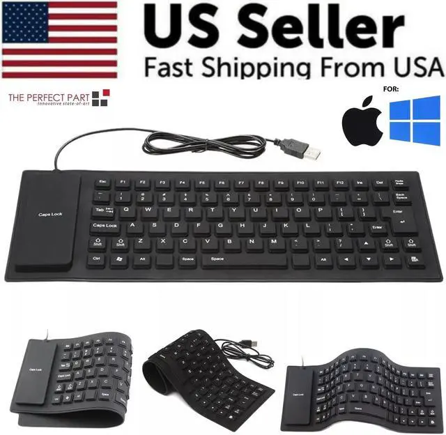 Main image of Waterproof Silicone Keyboard Foldable Flexible USB Dustproof DirtProof Full Size