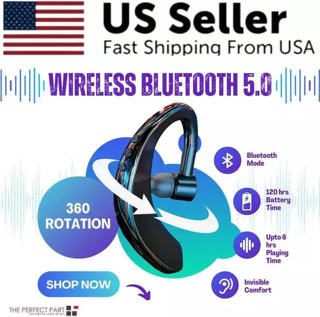 Alt view image 2 of 7 - Wireless Bluetooth 5.0 Earpiece Headset Driving Trucker Earbuds Noise Cancelling