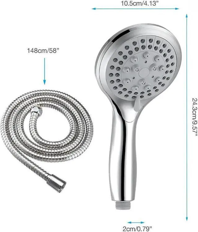 Alt view image 2 of 7 - High Pressure Shower Head 5 Settings Handheld Shower Heads Spray With 5 FT Hose