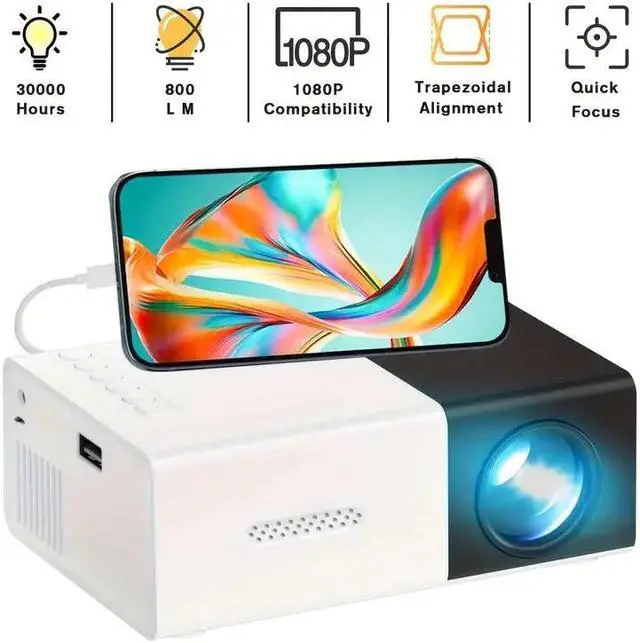 Main image of Portable 4K HD Mini Projector with Built-in Speaker, Multi-Device Compatible for Outdoor Movie Nights, Camping, Office Meetings, and Halloween Gifts