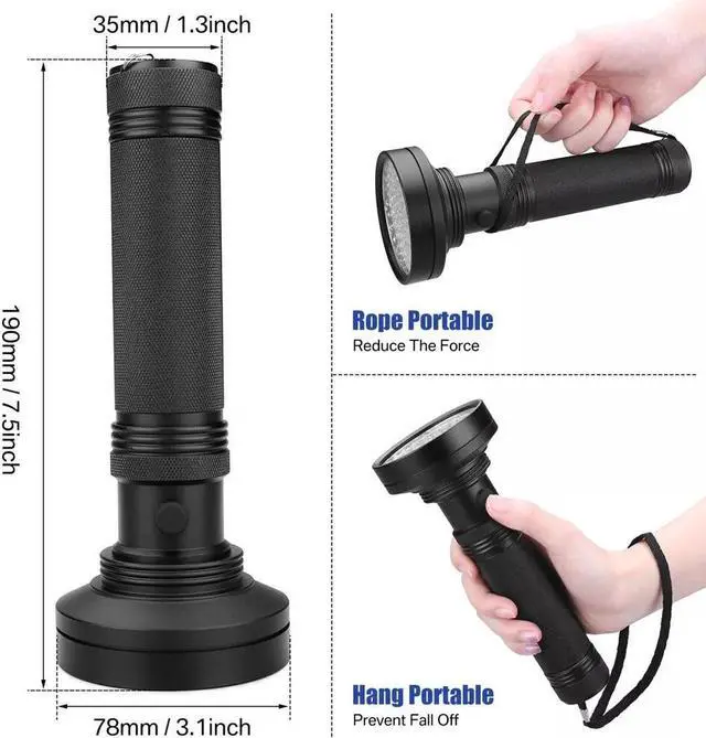 Alt view image 7 of 7 - UV Ultraviolet Light 100 LED Flashlight BlackLight 395nM Inspection Lamp Torch
