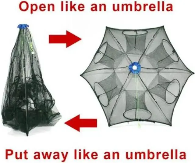 Alt view image 4 of 7 - Fishing Bait Trap Crab Net Crawdad Shrimp Cast Dip Cage Fish Minnow Foldable NEW