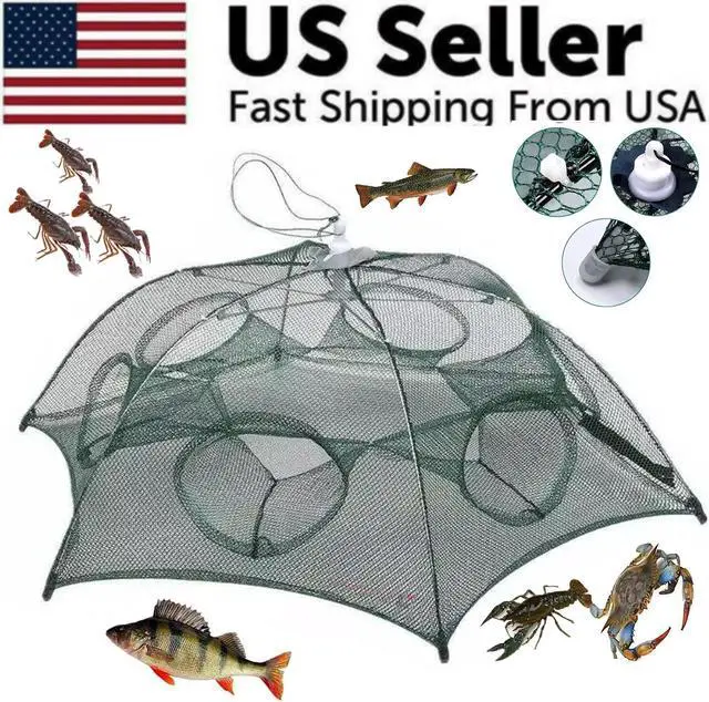 Main image of Fishing Bait Trap Crab Net Crawdad Shrimp Cast Dip Cage Fish Minnow Foldable NEW
