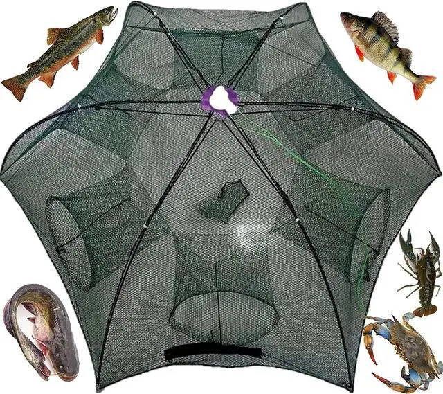 Alt view image 2 of 7 - Fishing Bait Trap Crab Net Crawdad Shrimp Cast Dip Cage Fish Minnow Foldable NEW