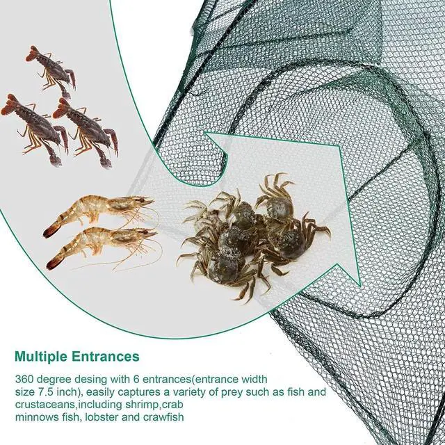 Alt view image 3 of 7 - Fishing Bait Trap Crab Net Crawdad Shrimp Cast Dip Cage Fish Minnow Foldable NEW