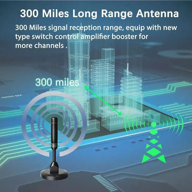 Alt view image 2 of 7 - 300 Miles Upgraded TV Antenna Digital HD Antenna Indoor HDTV 1080P 4K Long Range