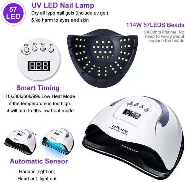 Alt view image 5 of 7 - 220W Nail Dryer LED Lamp UV Light Polish Gel Curing Machine Electric Manicure