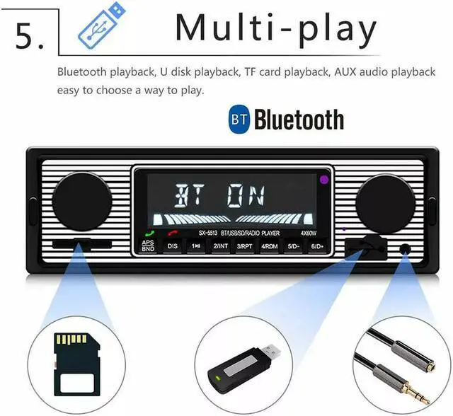 Alt view image 2 of 7 - Bluetooth Vintage Car FM Radio MP3 Player USB Classic Stereo Audio Receiver AUX