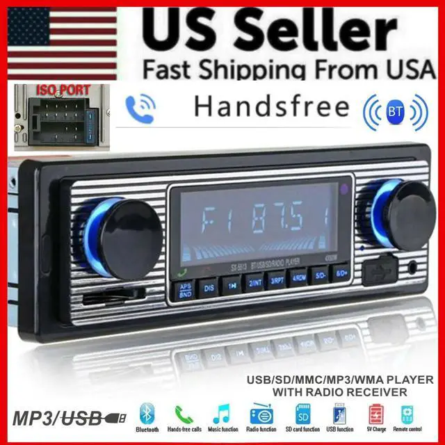 Main image of Bluetooth Vintage Car FM Radio MP3 Player USB Classic Stereo Audio Receiver AUX