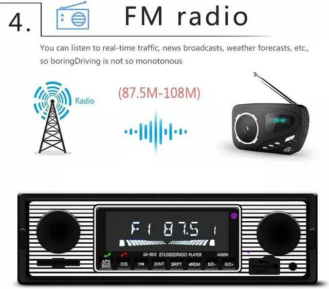 Alt view image 5 of 7 - Bluetooth Vintage Car FM Radio MP3 Player USB Classic Stereo Audio Receiver AUX