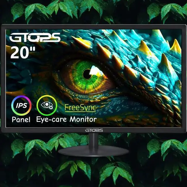 Main image of GTQPS 20" FHD IPS Gaming Monitor with FreeSync, Blue Light Filter, Low Motion Blur, VESA Mount, 99% SRGB, HDTV, VGA, Black
