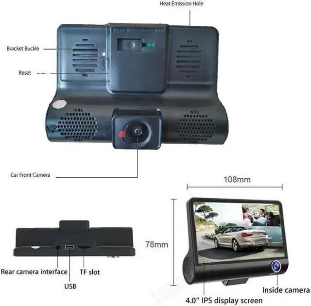 Alt view image 7 of 7 - 1080P 4" Dual Lens HD Car DVR Rearview Video Dash Cam Recorder Camera G-Sensor