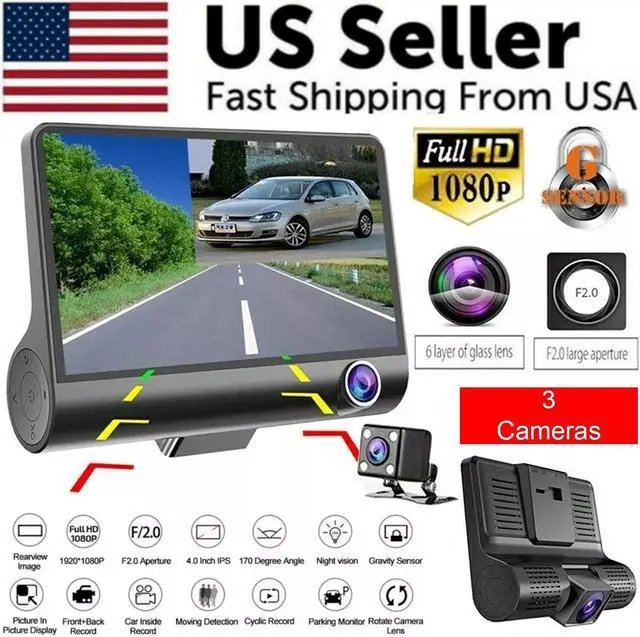 Main image of 1080P 4" Dual Lens HD Car DVR Rearview Video Dash Cam Recorder Camera G-Sensor